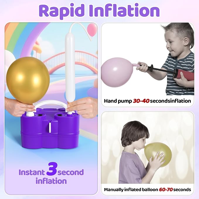 Balloon Pump Electric, 3-in-1 Portable Air Pump for Balloons and Inflatables, Fast Inflator Deflator for Pool Floats, Air Mattress, Birthday Party Decorations