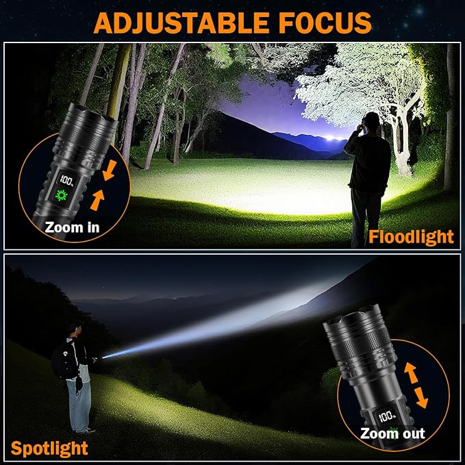 6Pack Rechargeable Flashlights High Lumens, LED Flashlight Rechargeable with LCD Digital Display, 5Modes Adjustable Flash Light, Super Bright Flashlight Powerful, Tactical Flashlights for Home