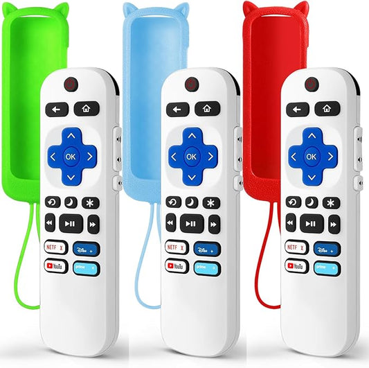 (Pack of 3) Replacement Remote Only for Roku TV with Soft Silicone Protective Cover (Glow in The Dark), Universal Remote for TCL/Onn/Hisense/Element/Sharp/Philips Roku Smart TV (Elegant White)