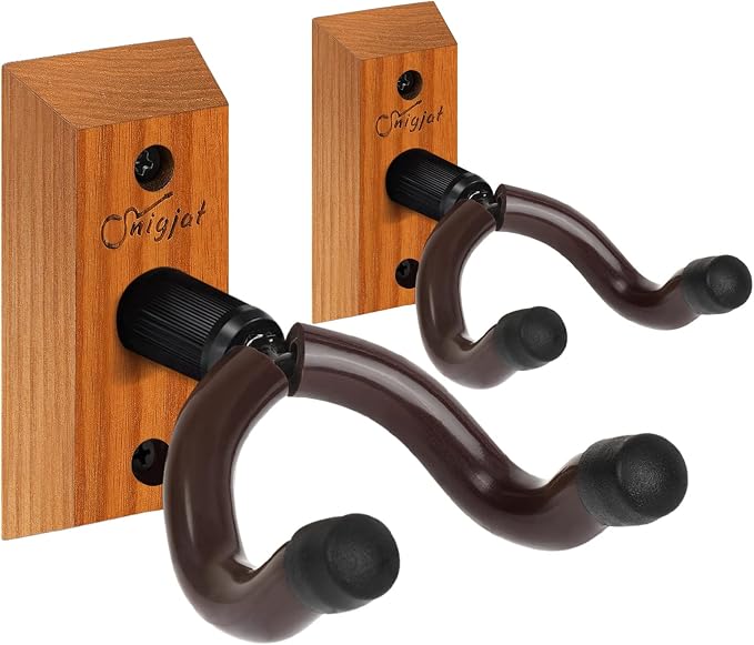 SNIGJAT Guitar Wall Mount, 2 Pack Hardwood Guitar Hanger Wall Hook Holder Stand with Screws for Acoustic Electric Guitar, Bass, Banjo, Mandolin