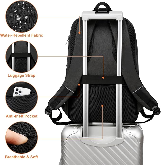 kadilong 17.3 Inch Laptop Backpack Insulated Cooler Backpack with Lunch Box,Lunch Bookbag for Men Teens Boys School Work Picnic College Travel,Computer Bag Meal Prep with USB Charging Port,Black