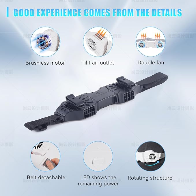 Portable Waist Fan Rechargeable, Belt Clip On Cooling Device 8000 mAh Body Wearable Personal Under Shirt Fan that Blow Cold Air for Travel/Outdoor/Farm/Camping/Hiking/Fishing (black)
