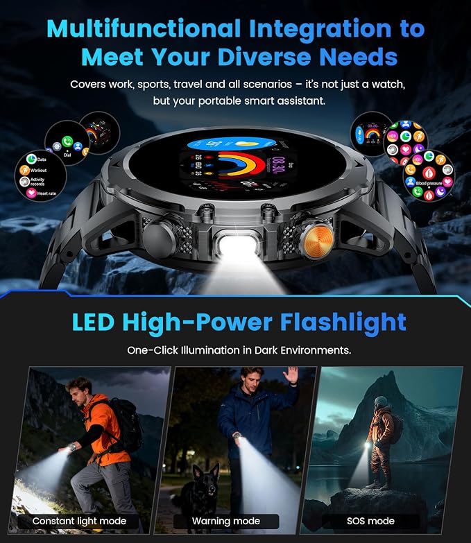 2026 Smart Watches for Men with 1000 mAh, 1.53" HD Display Military Smart watch, LED Torch, Answer/Make Calls, 120+Sports Modes, Heart Rate, Sleep Monitor, SpO2, IP68 Waterproof, iOS Android(3 Straps)