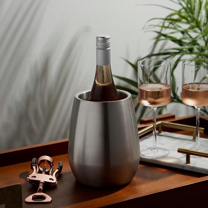 Viski Wine Chiller, Double Walled Insulated Wine Bottle Holder, Single Bottle Wine Chiller, Stainless Steel