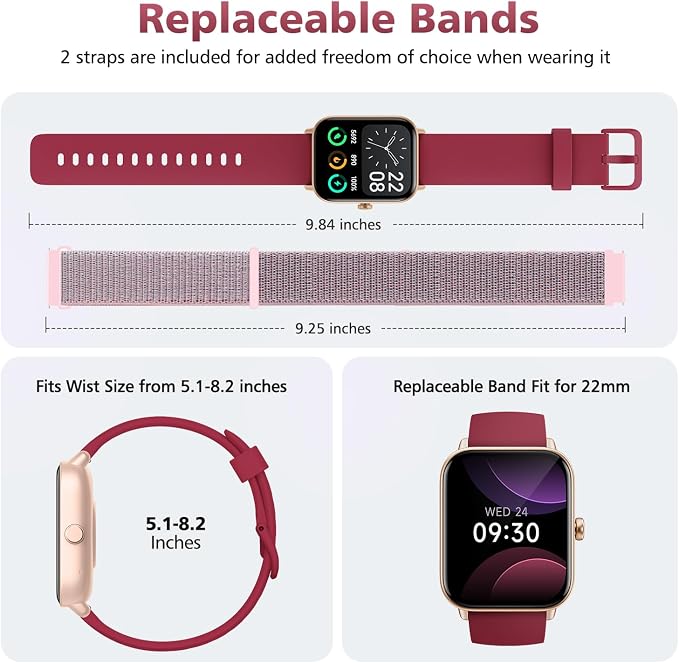 Smart Watch for Women Men, 1.85" Alexa Fitness Tracker with Call & SMS, Heart Rate, SpO2, Stress & Sleep Monitor, IP68 Waterproof Smartwatch for Android iPhone Samsung etc., 100+ Sports Modes, 2 Bands