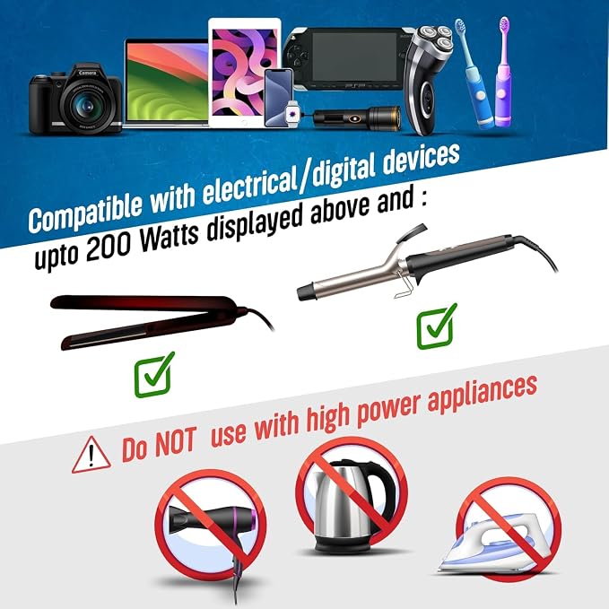 Ceptics Step Down Voltage Converter US to Europe - 200W Convert 220V to 110V for Curling Iron, Straightener, Charger – USB-A & C Fast Charging – SwadApt Type A, B, C, E/F, G, I Included