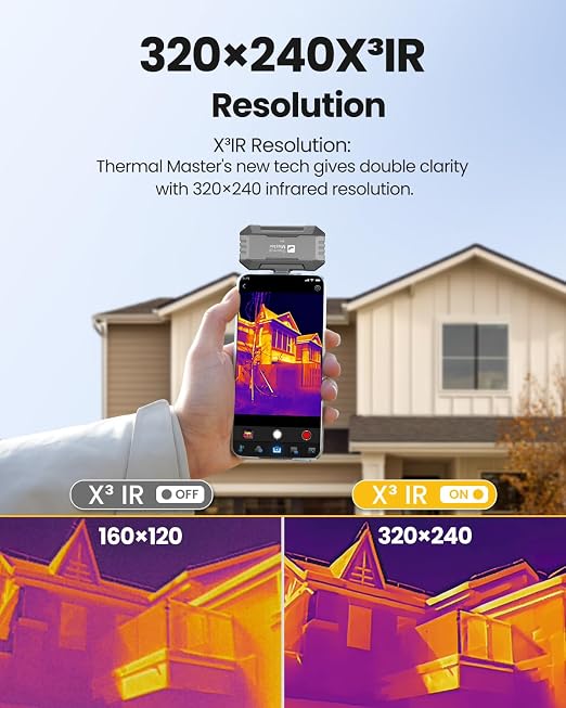 Thermal Master P1 - Thermal Camera for USB-C iPhone & Android, 320x240 Super Resolution Infrared Imager w/3.6℉ Accuracy, -4℉-1112℉ High Temp, Spot Tracker, 15x Zoom, 160x120 Ir Resolution, Grey
