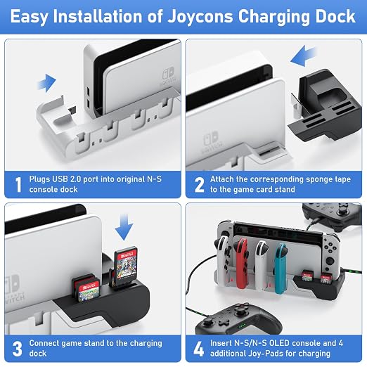 Switch Game Storage with Controller Charger for Nintendo Switch & OLED Model, MLIFEMFUL Switch Charging Dock Charges 6 Joycons, Switch Gaming Accessories Holder Desk, Switch Game Gift Card Organizer