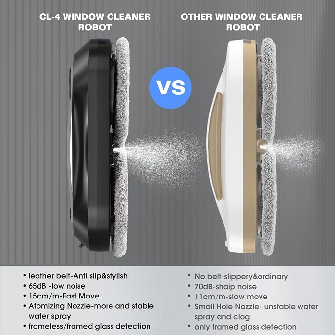 S1 Window Cleaning Robot with Dual Water Spray 3500Pa Houshold Window Cleaner Robots with Toolbox 6.0 AI Path Planning for Framed/Frameless Glass Low Noise Glass Cleaning Robot with Belt