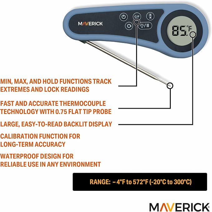 MAVERICK Waterproof Digital Instant Read Cooking Kitchen Grilling Smoker BBQ Probe Meat Thermometer