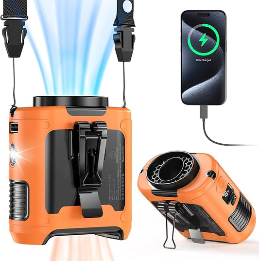 Portable Waist Fan, Father Day Gifts for Husband Dad, Blue Collar Worker Belt Clip Fan with Light, Essentials for Camping Gardening, 40H 16000RPM Rechargeable Cooling Gadgets for Men 2026
