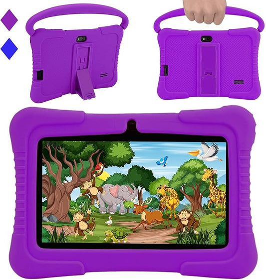 Veidoo Kids 7" Android Tablet PC, 2GB RAM, 32GB ROM, Safety Eye Protection, WiFi, Dual Camera, Games, Parental Control APP, Purple Silicone Case