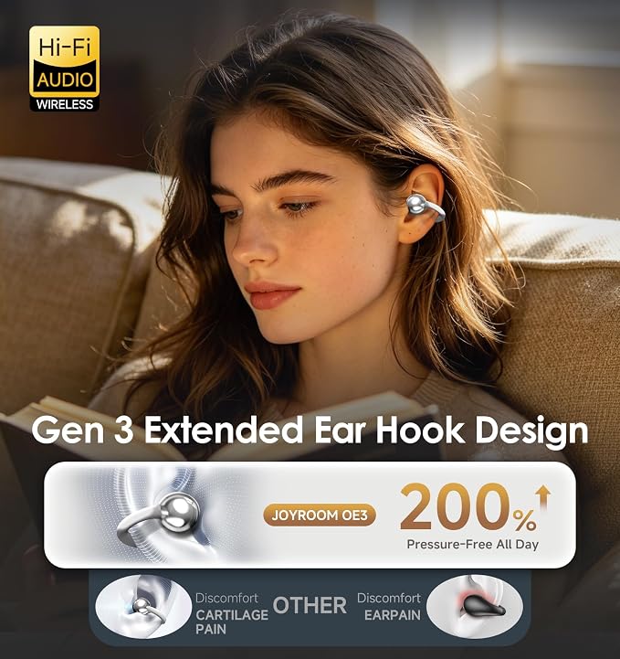 King Lucky Next-gen Clip on Earbuds Open Ear Wireless Bluetooth 6.0 Headphones with Mic,50H Play,ENC,IPX5 Waterproof,Sports Ear Buds,Comfortable for Small Ears&Fitness,Run (Silver, Standard)