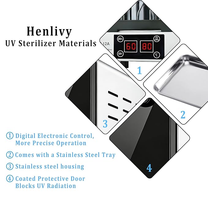 Nail Tool UV Cleaning Cabinet, Large Capacity Stainless Steel Cleaning, with Drying Function, Temperature and Timer Control, up to 60 Minutes, 110V, for Hair Salon Spa Nail Salon