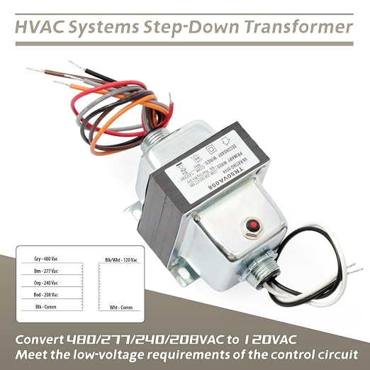 TR50VA008 Step-Down Transformer with Circuit Breaker Compatible with HVAC Systems 50VA 480/277/240/208VAC to 120VAC, Foot and Dual Threaded Hub Mount