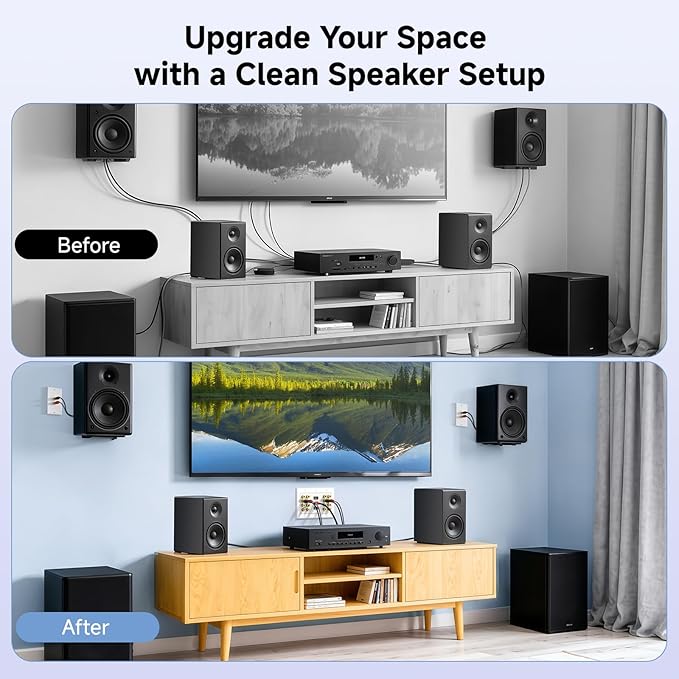 Cable Matters Triple Gang 7.2 Speaker Wall Plate with HDMI, Home Theater Wall Plate, Banana Plug FacePlate, White
