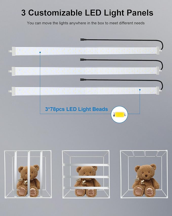 PULUZ 32"x32" Light Box Photography, Large Photo Light Box with 3 Stepless Dimming Light Panel, 234 LED Beads, Professional Photo Booth Shooting Tent Kit with 4 Color Backdrops for Product Photography