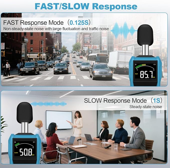 Decibel Meter, DURFICST Sound Level Meter with LCD Color Screen, 30-130dB SPL Meter with A/C Weighting, Data Hold, MAX/MIN,dB/SONE Unit,FAST/SLOW Response,for Home, Office, Factory, Noisy Neighbors