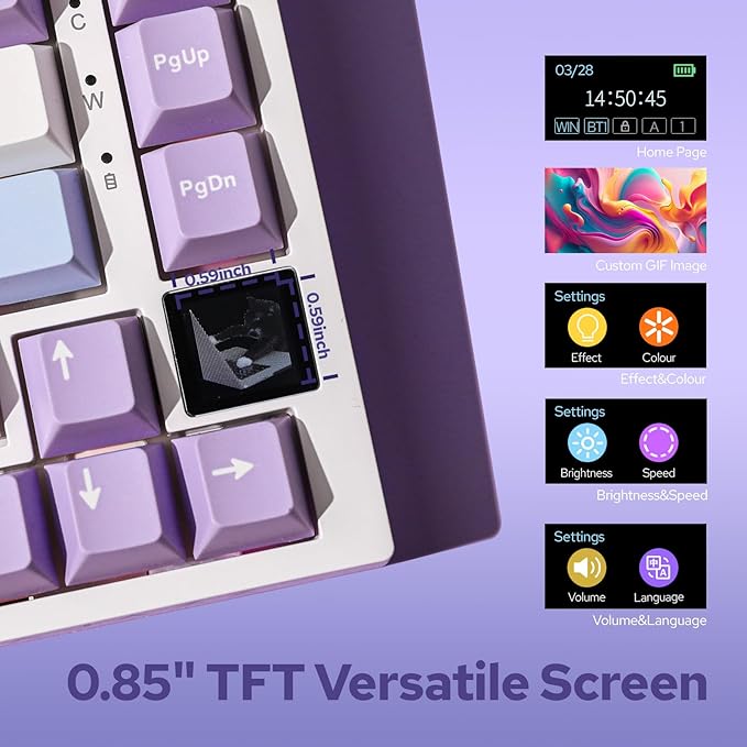 EPOMAKER Ajazz AK820 Pro 75% Wireless Mechanical Keyboard with TFT Smart Display&Knob, Gasket-Mounted Gaming Keyboard, BT/2.4GHz/USB-C Wired (Purple, Flying Fish Switch)