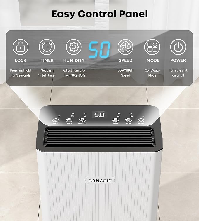 2500 Sq. Ft. Dehumidifier for Basement, 32 Pint Dehumidifiers for Home with Drain Hose, Smart Humidity Control Humidistat, Ultra-Quiet 32dB Moisture Control with 24H Timer for Bathroom, Bedroom & RV