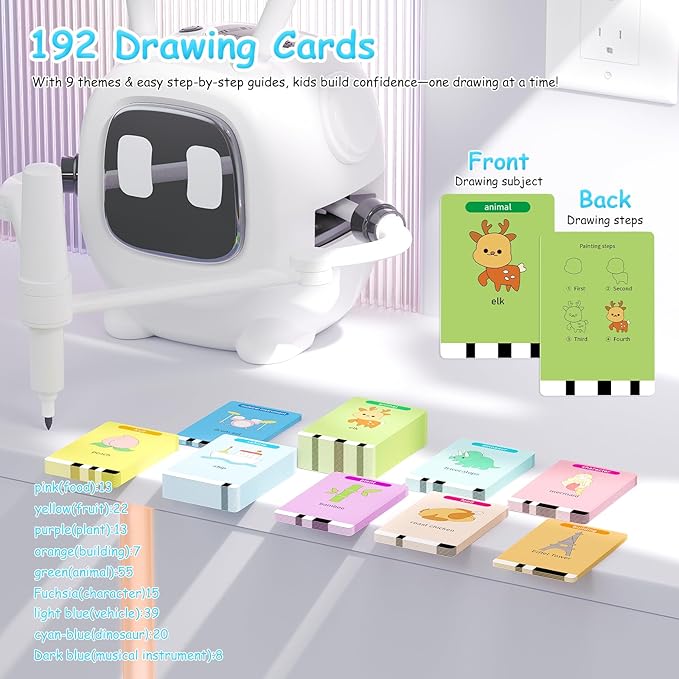 Drawing Robot for Kids: Interactive Educational Toy - Auto Drawing Machine with 192 Cards & 10 Pens - Montessori Learning Gifts for 3-8 Year Old Boys Girls