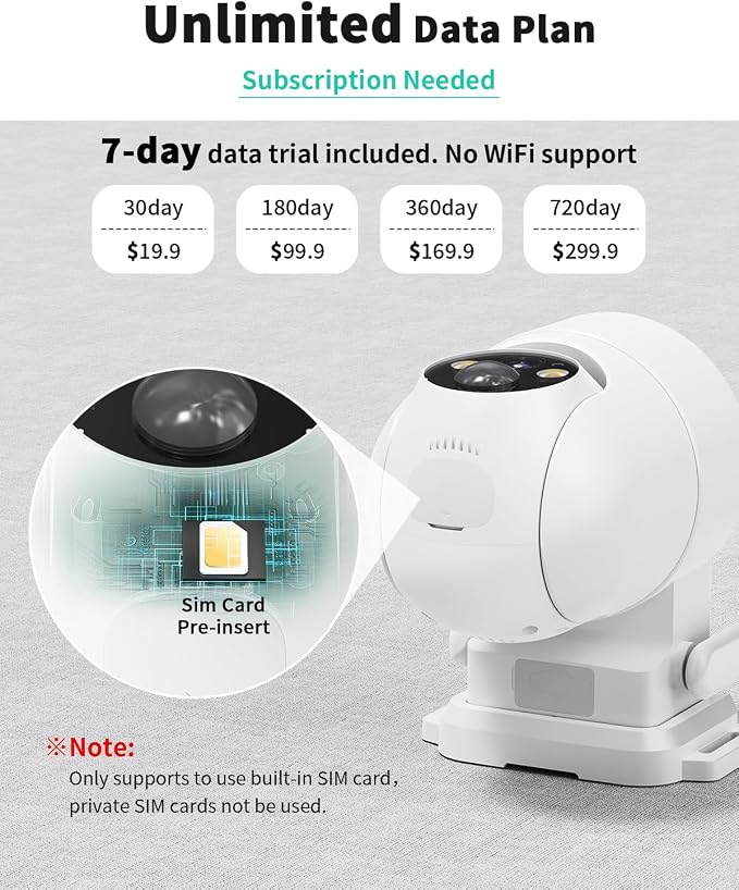 LIWAN Cellular Security Camera, No WiFi Needed, 360° Live View Off Grid Cam | 4G LTE Solar Security Camera with SIM Card, 2K Color Night Vision, Wireless Outdoor Camera for Farm, Cabin, Construction Site