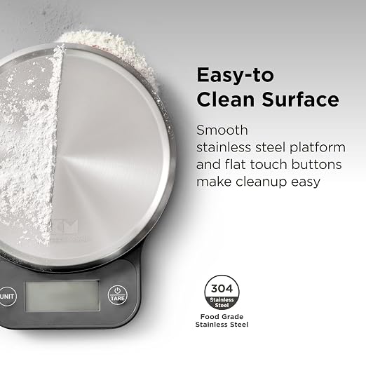 Kitchen Mama Q-Series Digital Food Scale, Metal Gray | 13.2 lb / 6000g Capacity, 1g Precision, Tare Function, Stainless Steel Platform, LCD Display