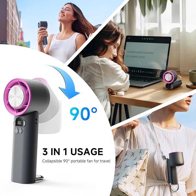 Portable Handheld Mini Turbo Fan, [100 Speeds & 15000RPM Coldest Turbo Hand Fan] 24h Max Cooling, Rechargeable Mini Pocket Fan, LED Display Collapsible Personal Fan for Travel, Office (Grey)