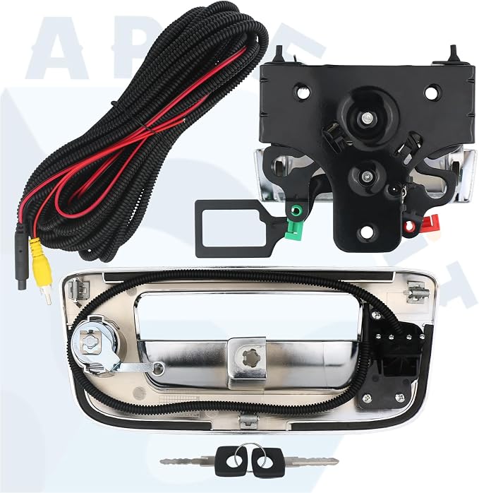Backup Camera with Tailgate Handle & Bezel Trim & Lock Cylinder Chrome Compatible with 2007-2014 Chevrolet Chevy Silverado, GMC Sierra Truck 1500 2500 3500 Tailgate Parts