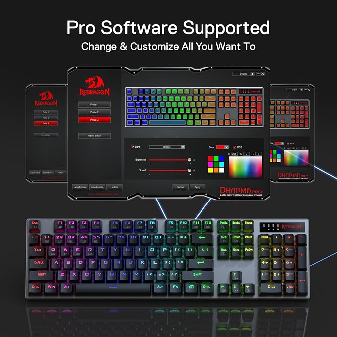 Redragon K556 PRO Upgraded Wireless RGB Gaming Keyboard, BT/2.4Ghz Tri-Mode Aluminum Mechanical Keyboard w/No-Lag Connection, Hot-Swap Linear Quiet Red Switch