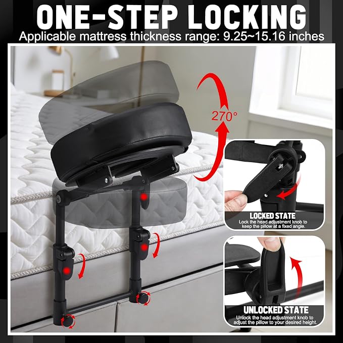 Massage Headrest for Bed with Storage Bag Scalp Massager, Adjustable Leather Home Bed Massage Head Holder for Mattress, Black Massage Face Cradle Face Down Pillow