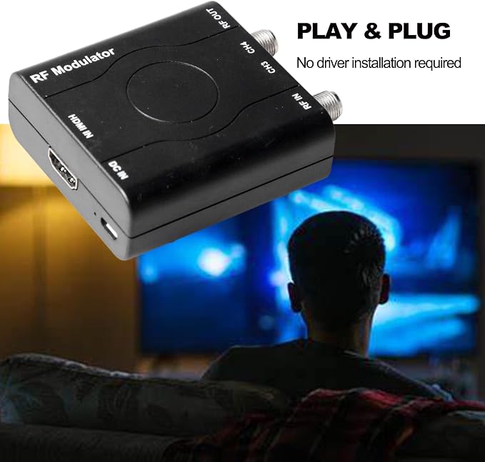 HDMI to RF Modulator, HDM61 VHF HDMI to RF Converter Adapter for TV NTSC Format Output, 1080P PLL Control for Home TV Game Console