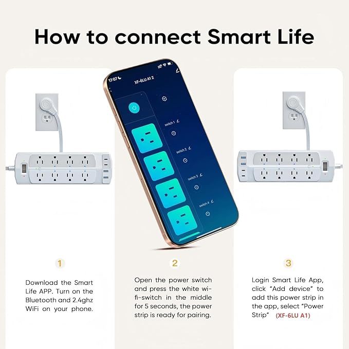 Smart Power Strip, Yozisital Surge Protector with 6 Smart Outlets and 4 USB Ports, 5FT Flat Plug Extension Cord for Home Office
