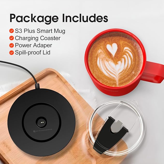 VSITOO S3 Plus 14oz Self Heating Coffee Mug with Auto-Sensing AI - Smart Rechargeable Heated Mug, Temperature Control 120-150℉, IPX7 Waterproof, Coffee Warmer Gift for Women Men- Red