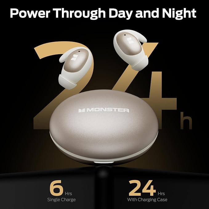 Monster Sleep Ear100 Ear Buds, Sleep Earbuds with Stereo Sound, Design for Side Sleepoth 6.0, ENC Noise Cancelling, IPX6 Waterproof Mini Headphones,White