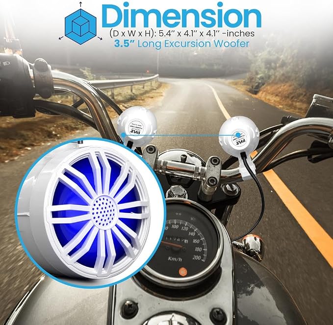 Bluetooth Waterproof Off-Road Speakers - 3.5” 40W Marine Grade Woofer Sound System w/RGB Light, Full Range Outdoor Audio Stereo Speaker for Motorcycle, ATV, Jeep, Boat, Includes Brackets (White)