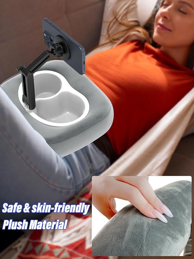 Pillow Magnetic Phone Holder, [Large Capacity Storage], 720° Rotation, Height Adjustable Pillow Cell Phone Holder Fit for 4-7 inch iPhone 17/16/15, Galaxy S25/24/23, Washable Plush Fabric