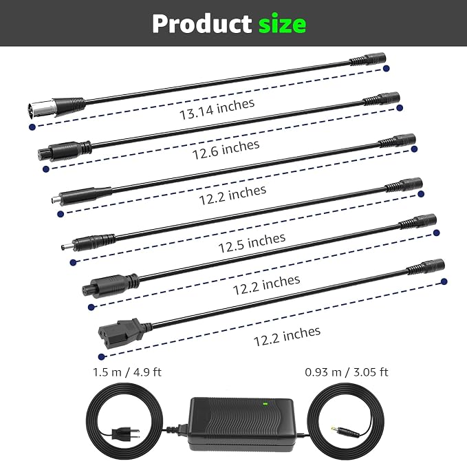 54.6V 2A Fast Charger 7 in 1 Plugs for 48V Lithium Batteries, Universal Power Adapter for 48V-54.6V Lithium Batteries