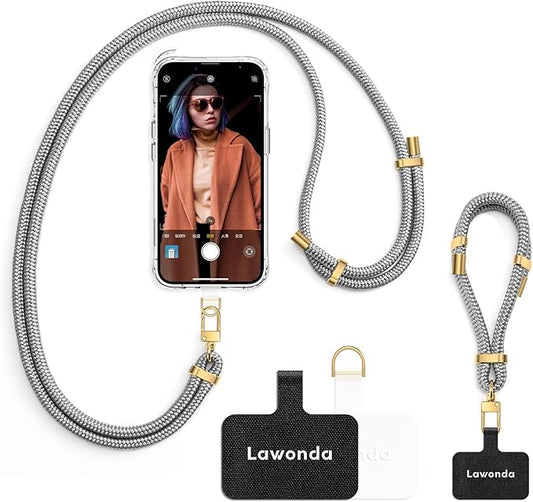 2 Pads Phone Lanyard Adjustable Crossbody Cell Phone Neck Strap + Universal Mobile Phone Wrist Lanyard + 2pcs Patch Tether Tab for Most Smartphones Travel Essentials Porpoise Grey