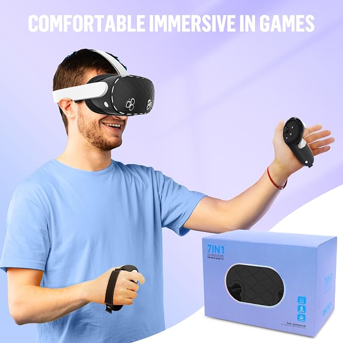 Silicone Cover Set Compatible with Meta/Oculus Quest 3s Accessories, Silicone Face Cover, Controller Grip Cover, Camera Lens Protector, VR Shell Cover, Protective Lens Cover, Not Fit Quest 3