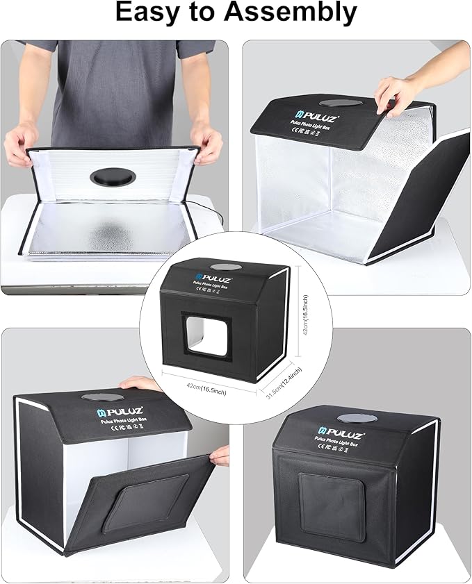 PULUZ Portable Light Box Photography, 16"x12"x16" Professional 3200-6500k Dimmable Photo Box with 320 LED Lights & 4 Color PVC Backdrops for Jewelry and Small Item Product Photography