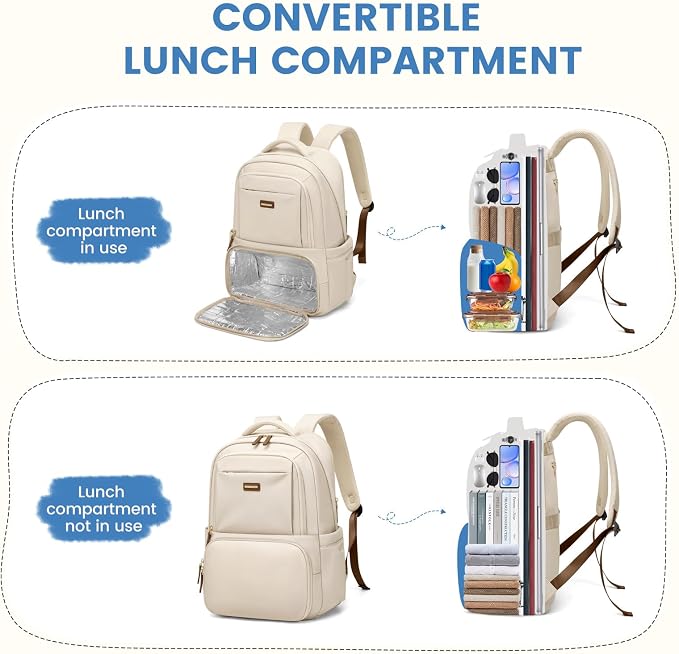 GOLF SUPAGS Lunch Backpack 16 Inch Laptop Backpack with Insulated Cooler Lunch Box Food Bag for College Work Camping Picnics (Apricot)