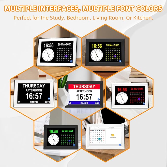 10.1" Touchscreen Digital Calendar Alarm Clock, Dementia Clocks for Seniors Extra Large Display Clock with Day and Date for Elderly, 40 Reminders&64 Alarms&Auto-Dimming&Auto DST(Black)