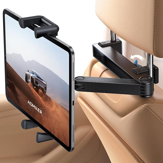 Aomiker Car Headrest iPad Holder - [Aluminium Lockable Arm] Universal Car Tablet Mount Backseat with Foldable Wide Clip, Road Trip Essentials for Kids, for iPad Pro, Air, Mini, Galaxy, 6.1-13” Device