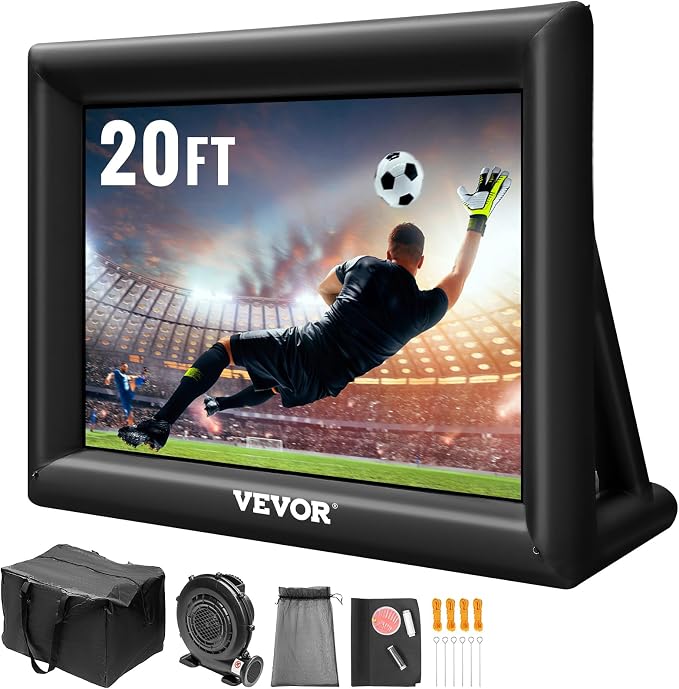 VEVOR Inflatable Movie Screen 20FT Inflatable Projector Screen for outside with 350W Air Blower Inflatable Screen Oxford Fabric Material Blow Up Screen for Outdoor Movie Supports Front/Rear Projection