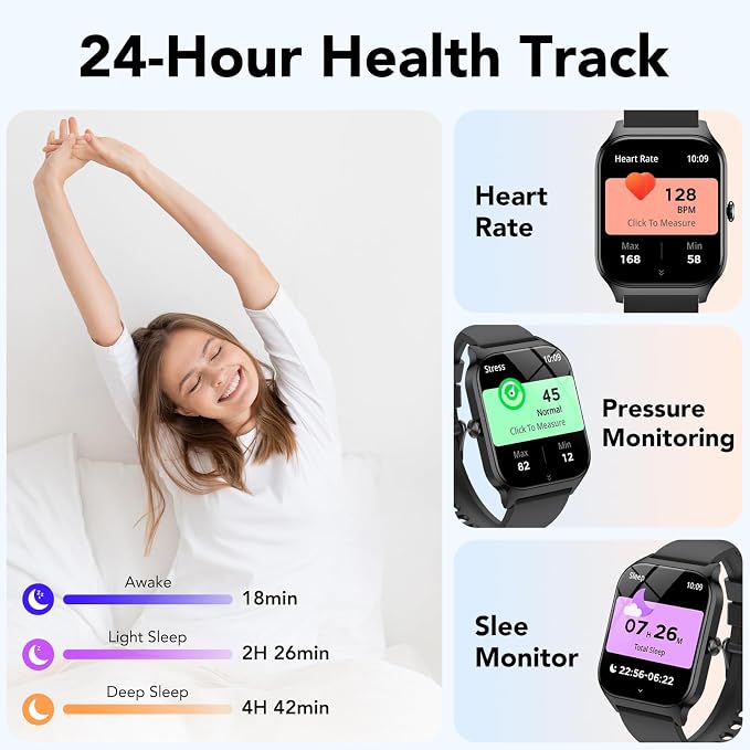 Smart Watch for Men Women,1.85" HD Fitness Tracker with Bluetooth Calls/ AI Voice Control, 120+Sports Modes, 24/7 Heart Rate/Sleep Monitor, Pedometer, Calories, Waterproof Smartwatch for Android iOS