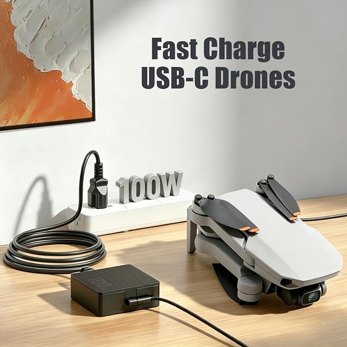 100W USB-C Battery Charger Compatible with-DJI Air 3s 3 Avata 360 2 3, Mavi 4 Pro 3 Classic, Mini 5 Pro Mini 4K 3 2 SE NEO 2 LitoX1 Drone, Fit for RC2 RC-N3 N2 N1 Remote Controller Power Adapter