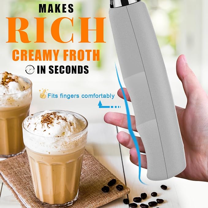 YUSWKO Milk Frother Handheld with 3 Heads, Electric Whisk Drink Foam Mixer with USB Rechargeable 3 Speeds, Mini Frother for Coffee Latte, Cappuccino, Hot Chocolate, Egg