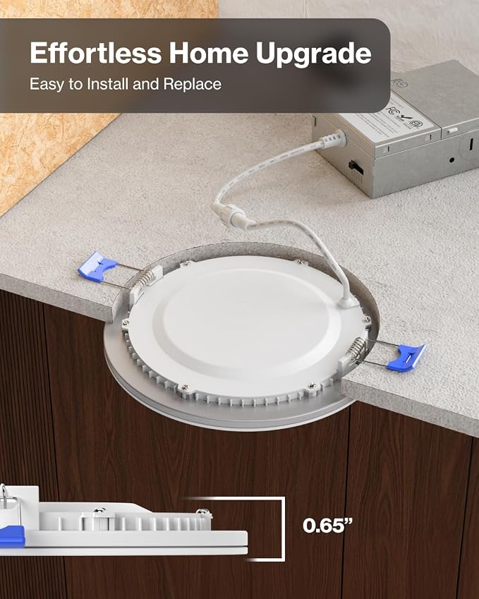 Sunco 2 Pack 6 Inch Smart Ultra Thin LED Recessed Ceiling Lights with Night Light, Tunable CCT 2700K to 6000K, Dimmable, 15W, Smooth Trim, Canless with Junction Box.