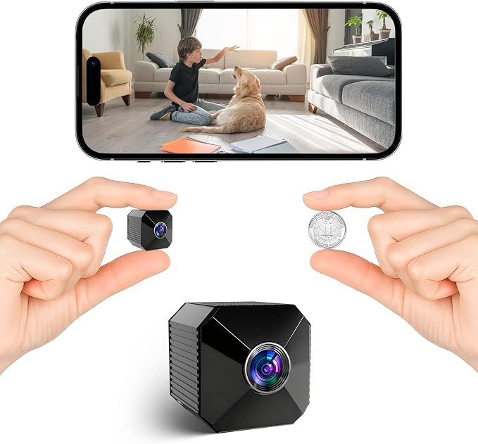 Mini Camera - 2026 Upgraded 4K Mini Wireless Security Camera, Small WiFi Indoor Nanny Cam with No-Glow Night Vision, Motion Alerts, Rechargeable Battery, for Home/Office/Pet